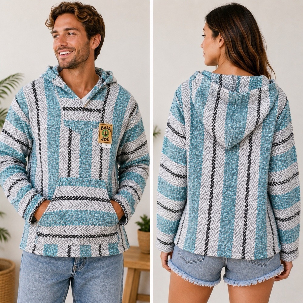 Baja Joe NEW Hoodie Mens Small Striped Mexican Jerga‎ Kangaroo Pocket Festival